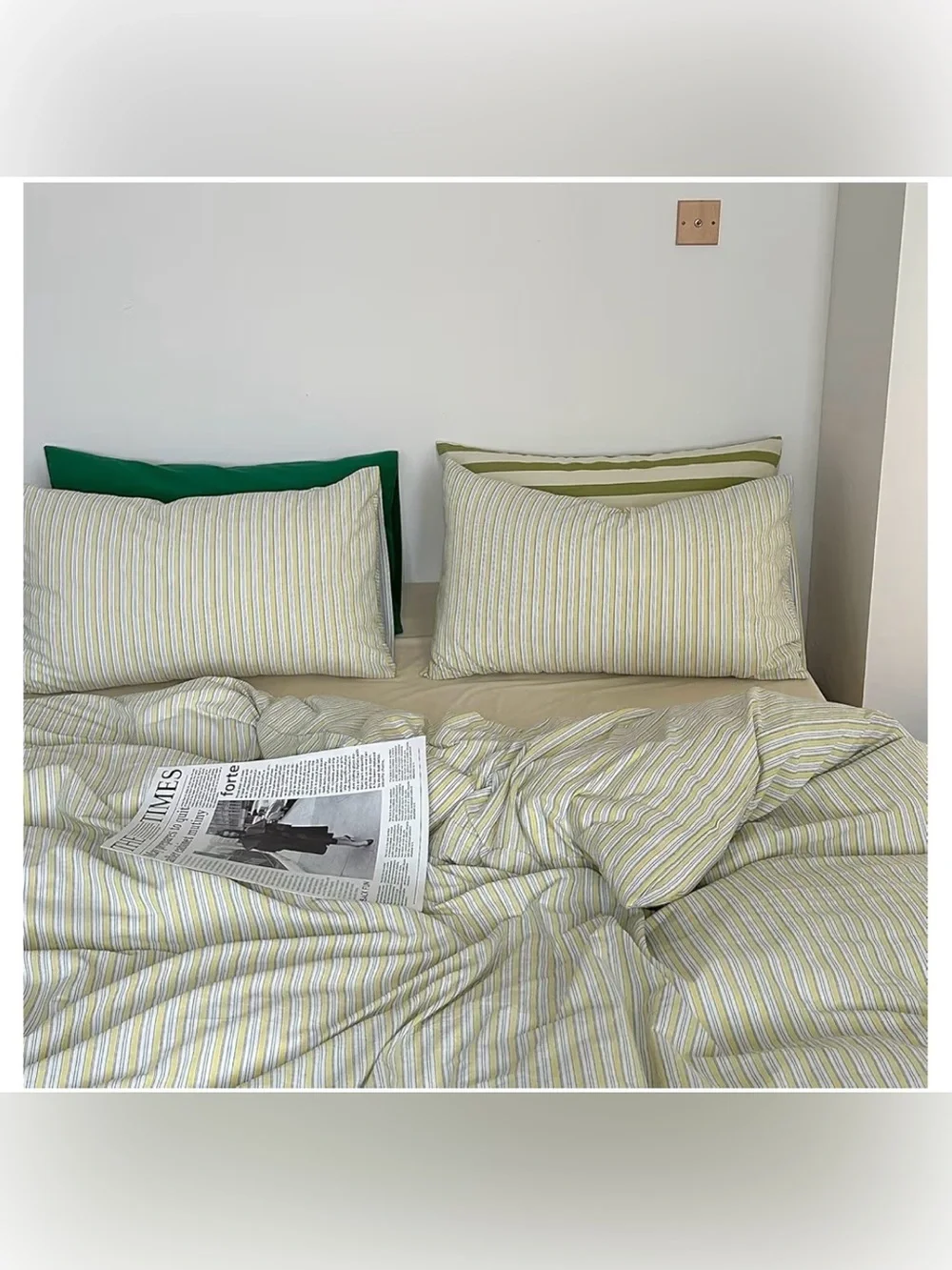 FULL SIZE Duvet Set 100% Washed Cotton - YELLOW & WHITE STRIPE
